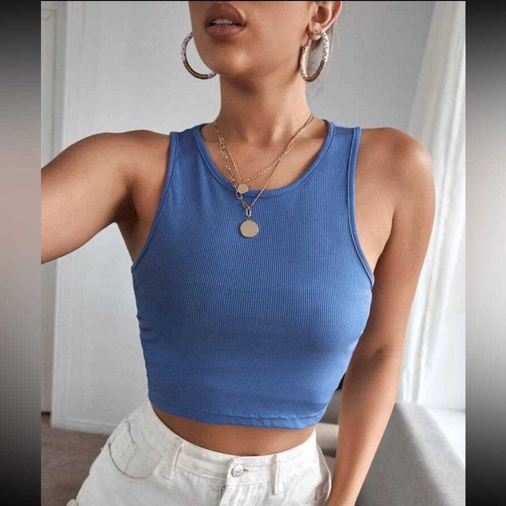 Solid Ribbed Knit Crop Tank Top